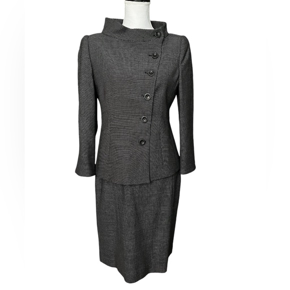 Armani Collezioni Skirt Suit Wool Silk Blend 8 Black & White Pin Dot Asymmetric - Picture 1 of 16